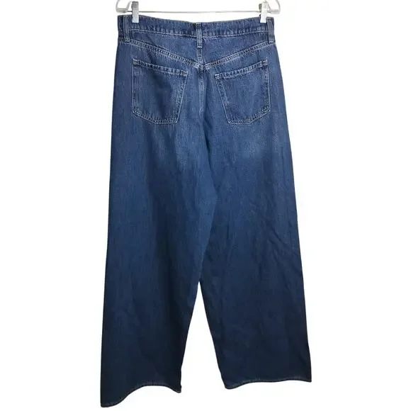 5105) Old Navy 10 Tall Hi Rise Baggy Wide Leg Drapey Denim Mediums Wash - Picture 5 of 9